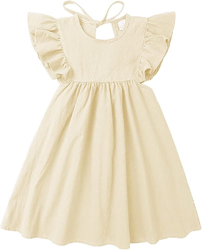 Toddler Baby Girl Dress Summer Cotton Linen Ruffle Halter Sleeveless Kids Casual Beach Party Dres... | Amazon (US)