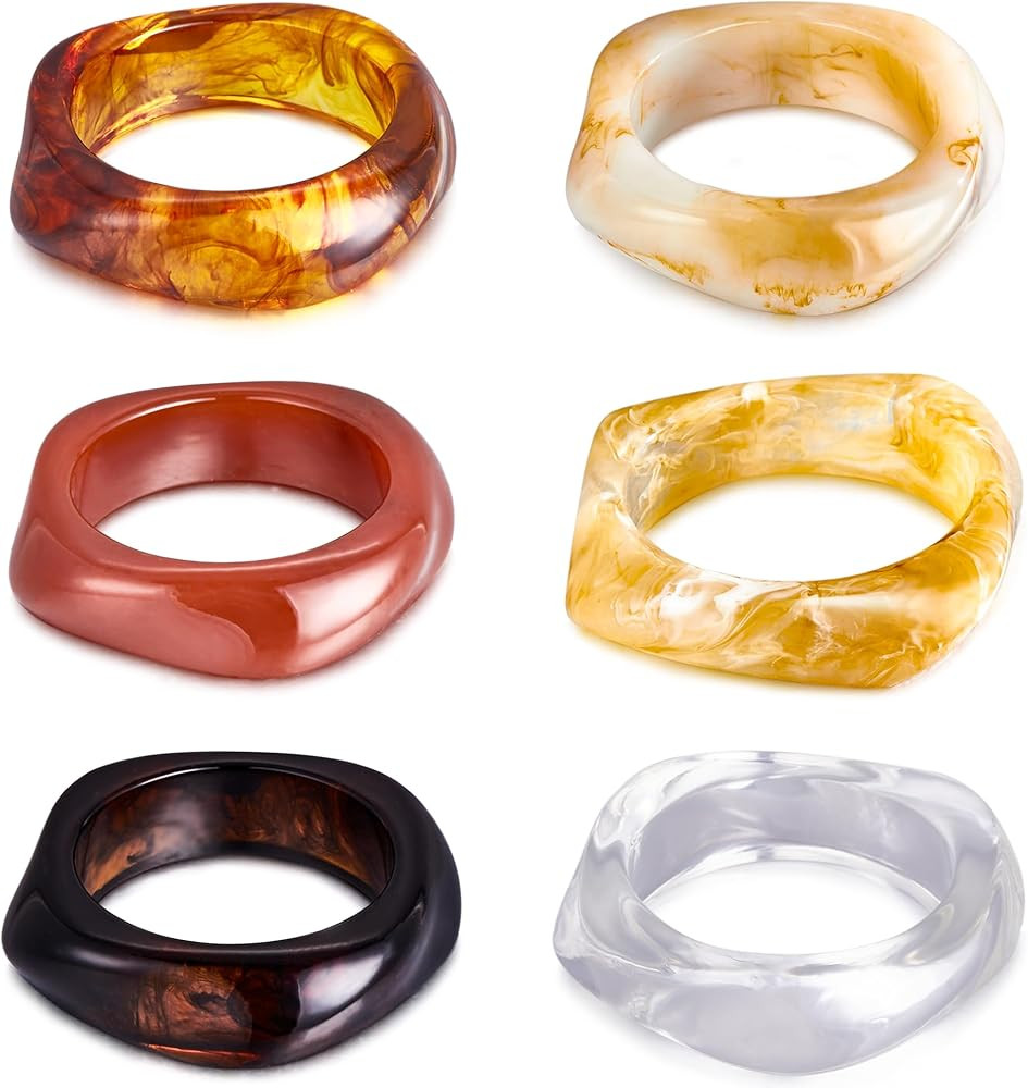 6 Pcs Colorful Square Acrylic Resin Bangle Bracelet Wide Geometric Irregular Geometric Wristbands... | Amazon (US)