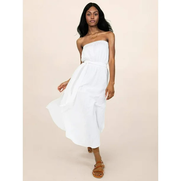 Scoop Women's Strapless Elastic Waist Self Belt Midi Dress | Walmart (US)