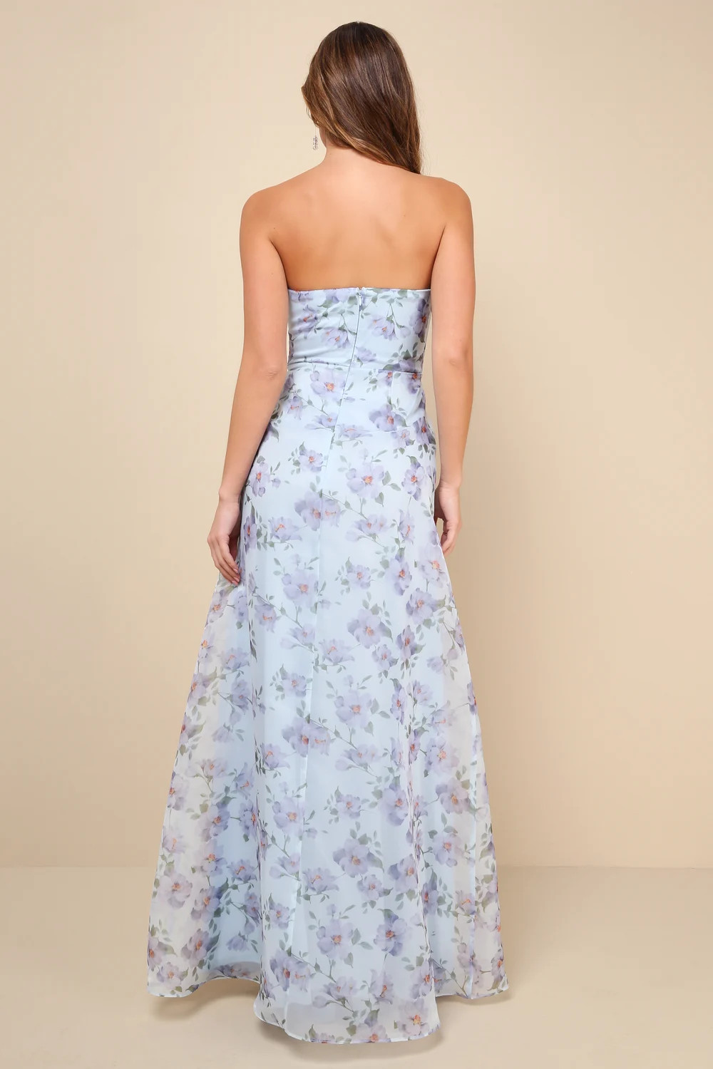 Chic Preciousness Light Blue Floral Organza Bustier Maxi Dress | Lulus