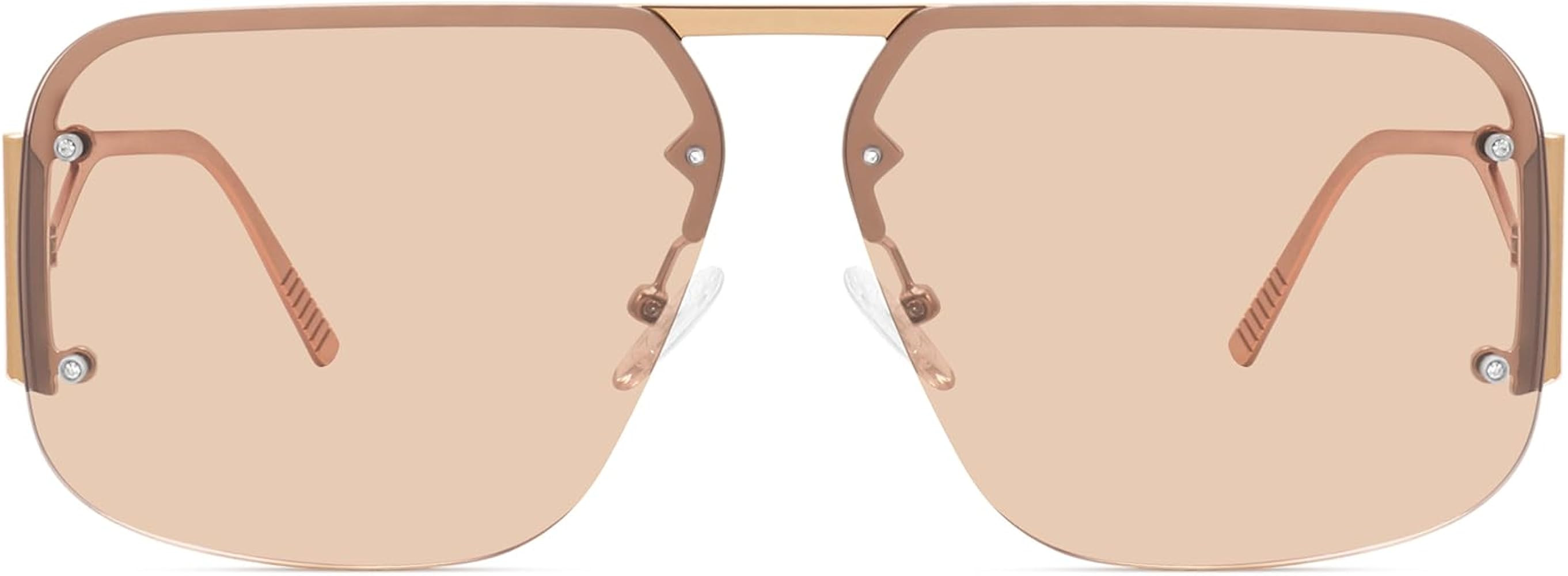 Retro Trendy Aviator Sunglasses Womens Mens Large Oversized Square Sun Glasses Metal Rimless Fram... | Amazon (US)