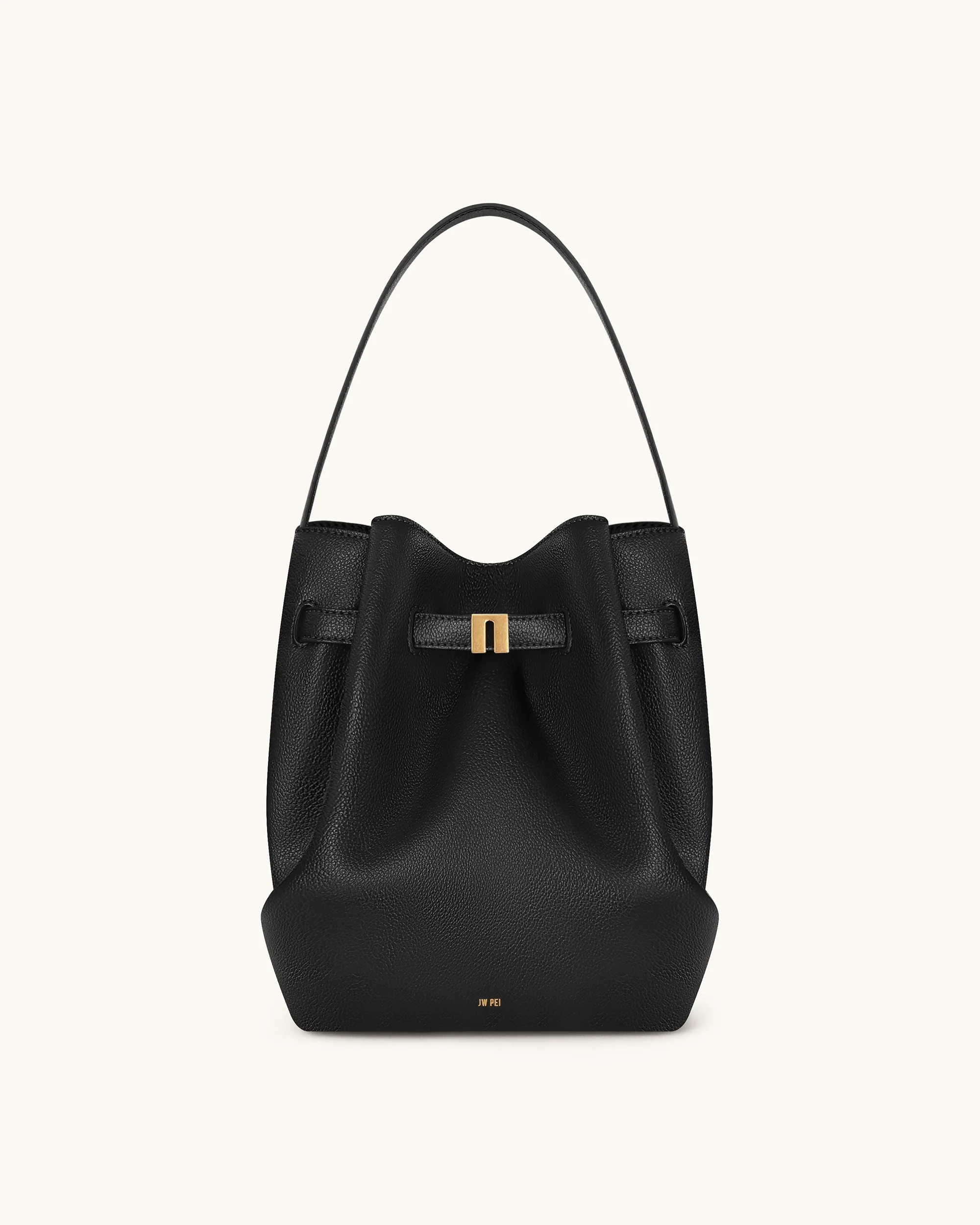 Clara Lock Accent Bucket Shoulder Bag - Black | JW PEI US