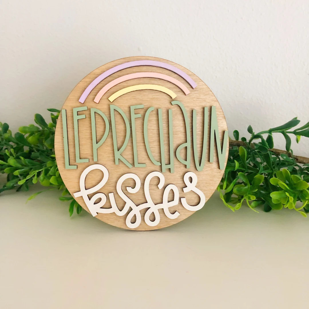 Leprechaun kisses sign, tiered tray decor, St Patrick’s day sign, st patty’s day decor | Etsy (US)