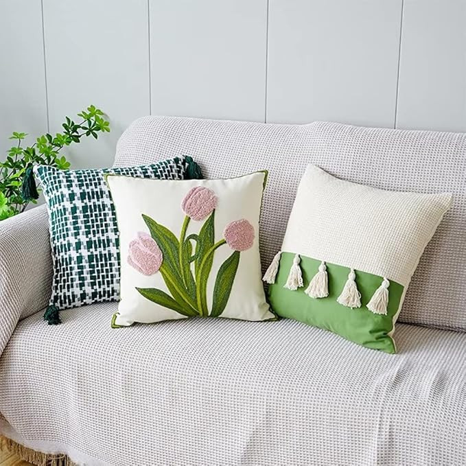 SKXKJian Embroidery Throw Pillow Covers Set of 2 Square 3D Jacquard Pillowcase for Sofa Living Ro... | Amazon (US)