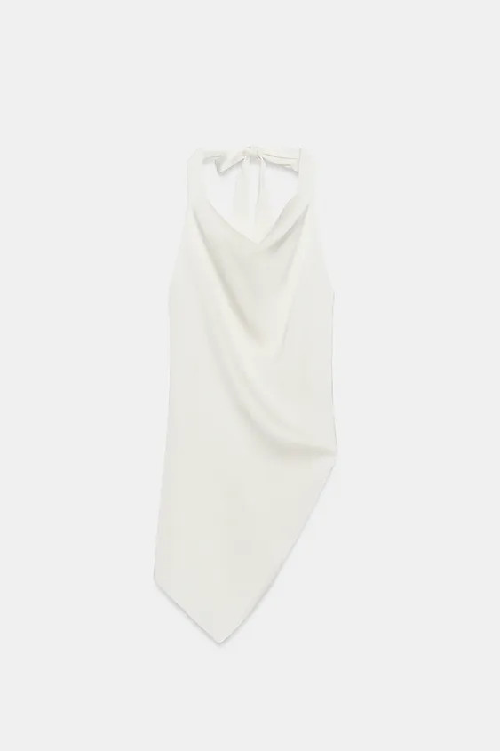 Drapiertes Neckholder-Top. R\u00fcckenfrei. Asymmetrischer Saum. Bindeband am R\u00fccken und im ... | Zara DE