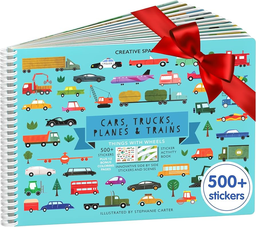 Sticker Book for Kids 2-4, 500+ Kids Stickers - Cars, Trucks, Planes & Trains 12 Coloring Pages 1... | Amazon (US)