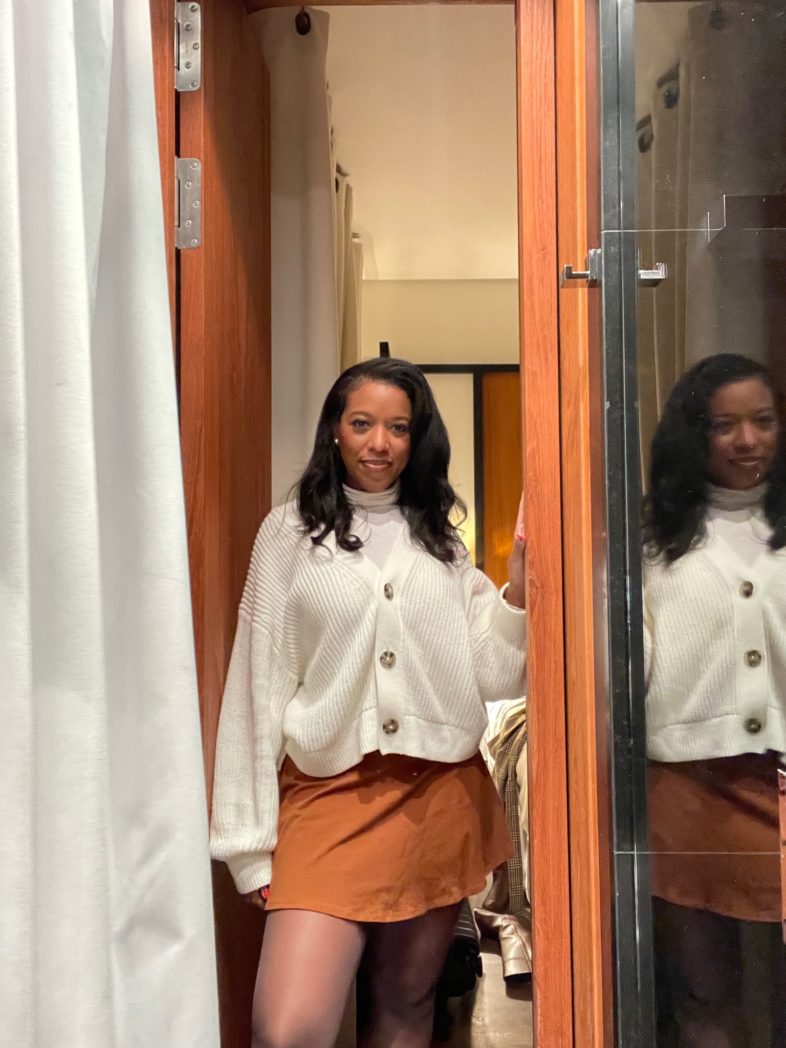 Cream Knit cardigan sweater / a-line brown skirt / white turtleneck / fall outfit/ cozy outfit 

#LTKunder50 #LTKstyletip #LTKtravel