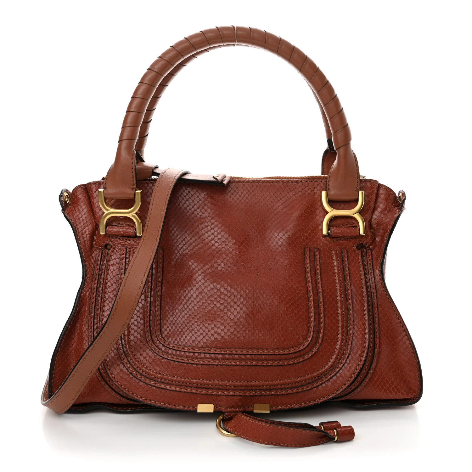 Snakeskin Embossed Calfskin Medium Marcie Satchel Coral | FASHIONPHILE (US)