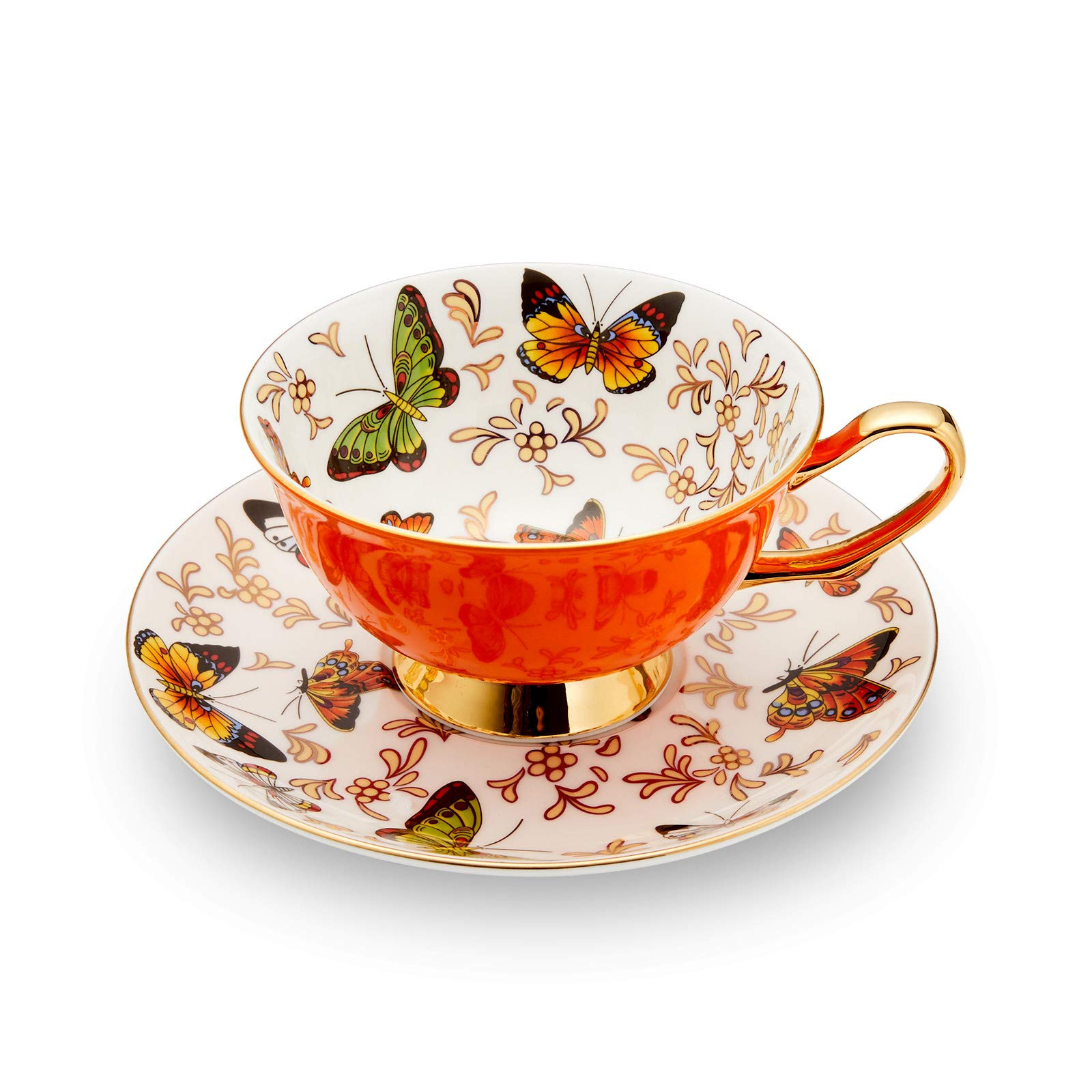 LURRIER Coffee Cup Mug with Saucer for Latte, Cappuccino Tea with Butterflies 6.8 Oz Fine Bone Ch... | Amazon (US)