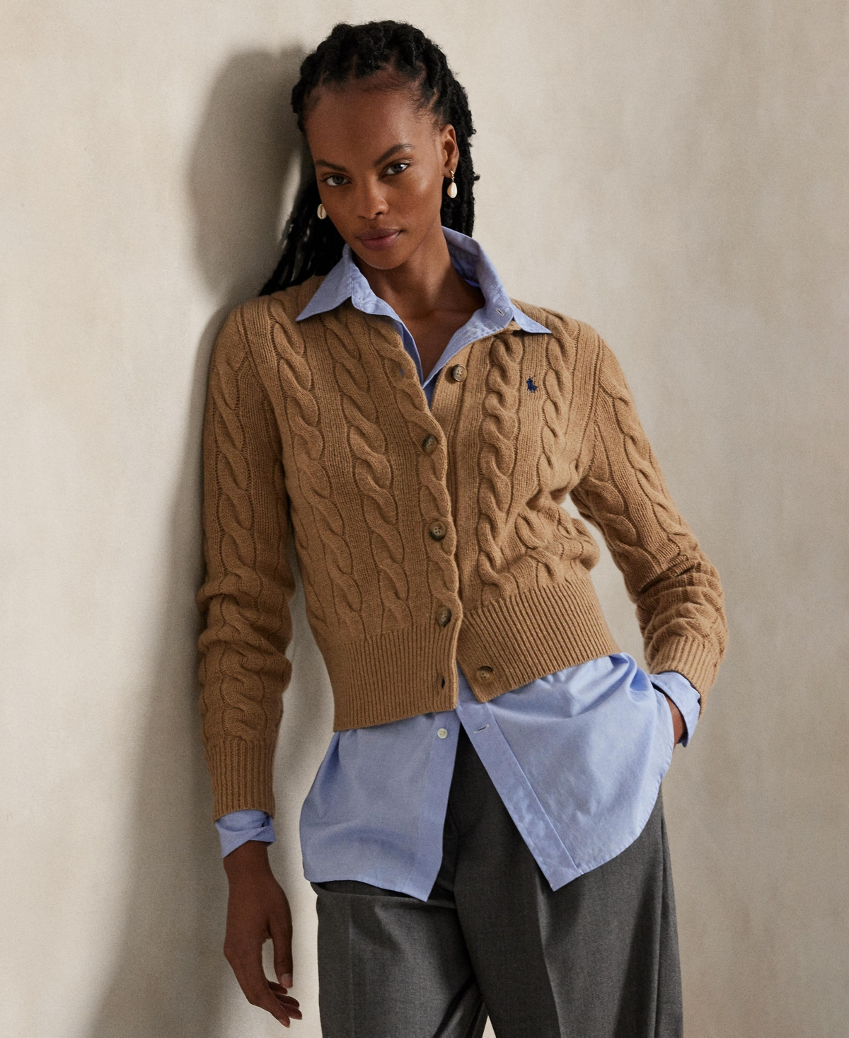 Polo Ralph Lauren Women's Cable-Knit Wool-Cashmere Cardigan Sweater - Collection Camel Melange | Macy's