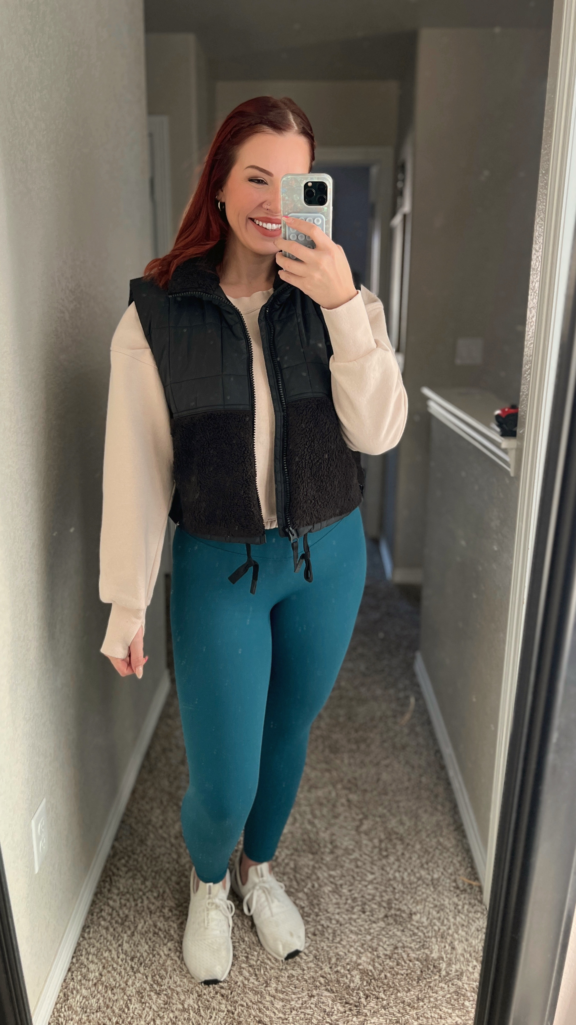 Leggings are pants 👏🏻
Cute, comfy, cozy and WARM 😍
Vest is a size large
Leggings are a size large 
Crop sweater is a size large (size up for bigger fit). 

#LTKSaleAlert #LTKMidsize #LTKActive