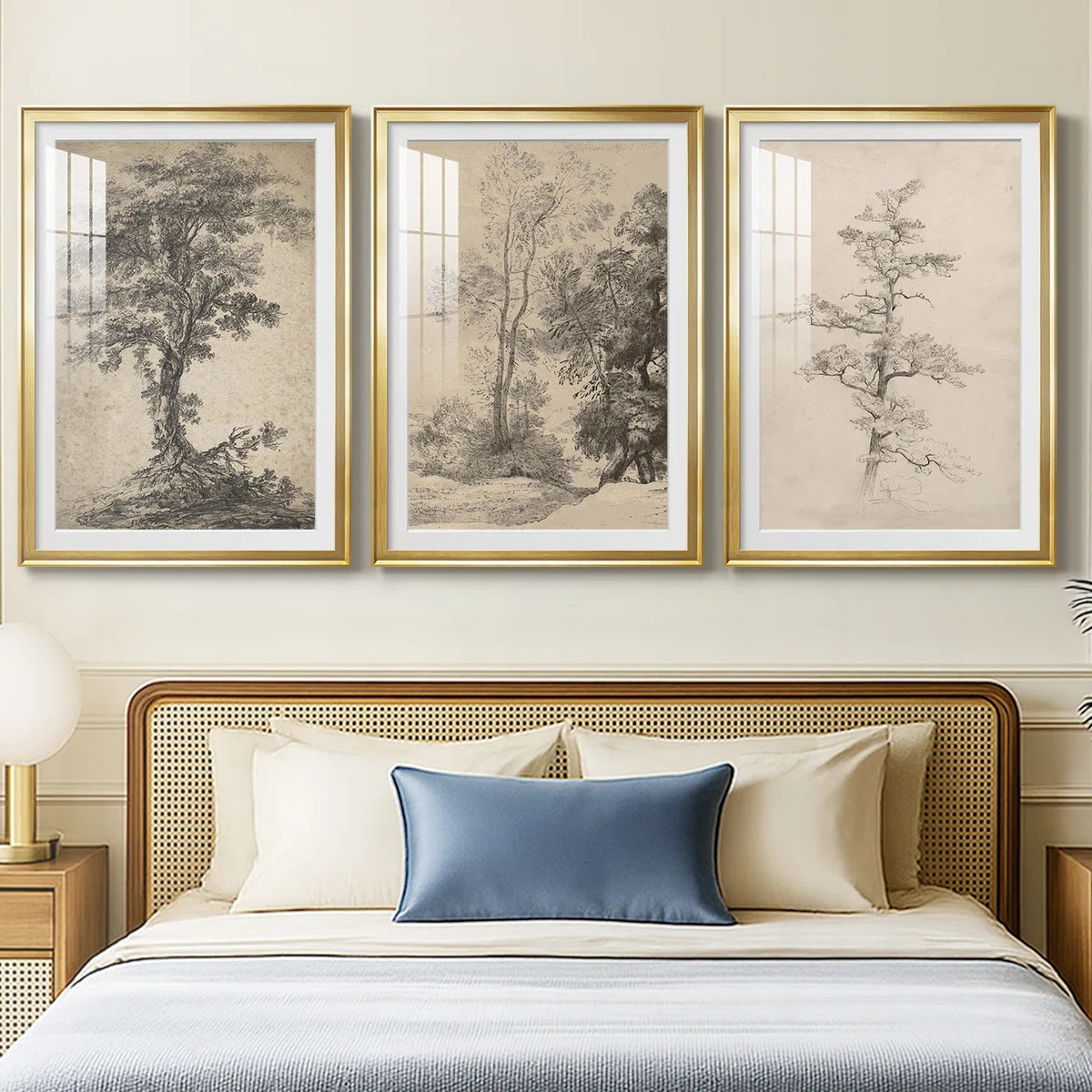 Vintage Sketch C  -Custom Framed  Premium Print W Matt - 3 Pieces (Set of 3) | Wayfair North America