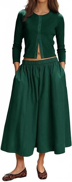 Tankaneo Womens 2 Piece Skirt Set Casual Ribbed Knit Cardigan Skirt Outfits | Amazon (US)