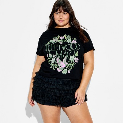 Women's Fleetwood Mac Dove Short Sleeve Graphic T-Shirt - Black Floral 3X | Target