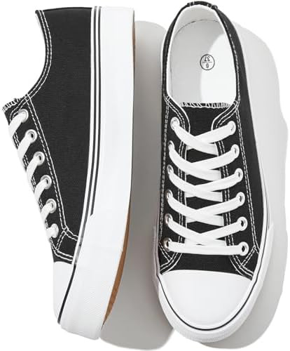 FRACORA Womens White Black Canvas Sneakers Low Top Canvas Shoes for Women Tennis Shoes       
   ... | Amazon (US)