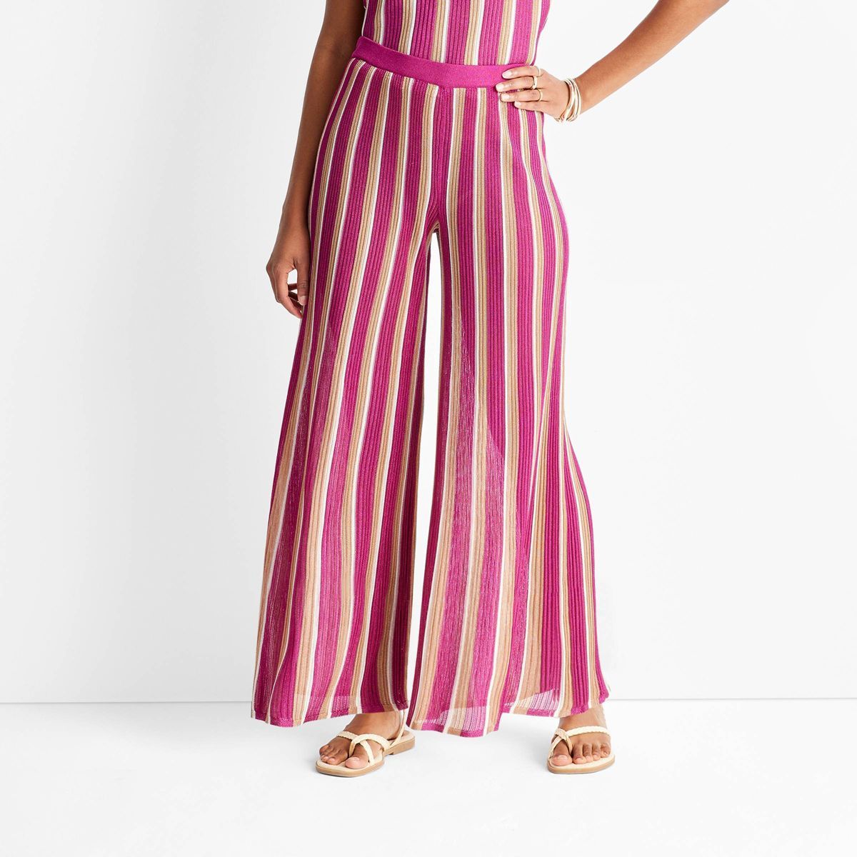 Women's Striped Wide Leg Sweater Pants - Future Collective™ with Jenny K. Lopez Pink L | Target