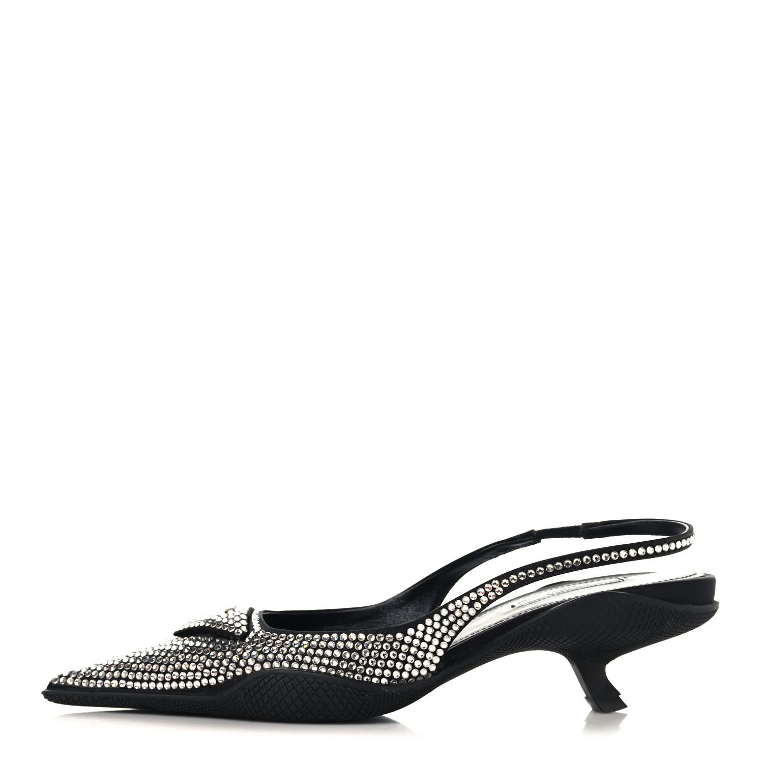 Prada Satin Crystal Logo 45mm Slingback Pumps 38.5 Cristal 1953822 | FASHIONPHILE (US)