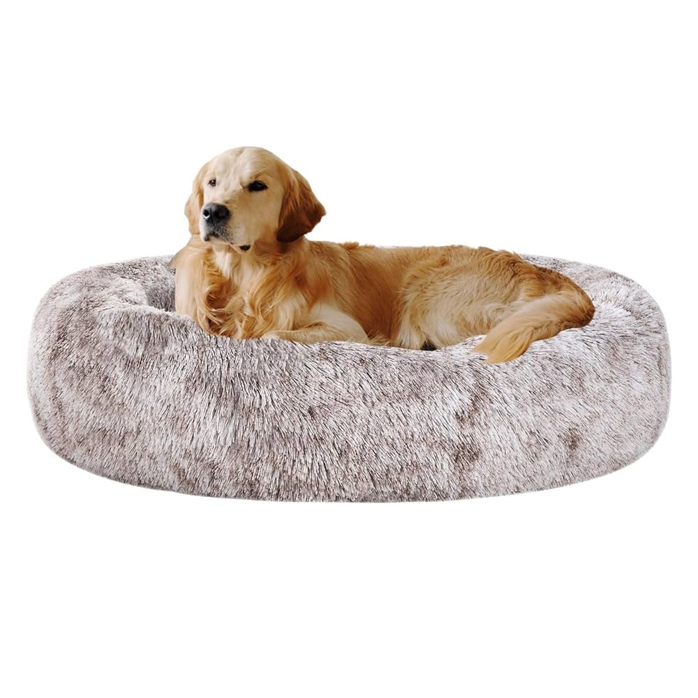 Coohom Oval Calming Donut Cuddler Dog Bed,Shag Faux Fur Cat Bed Washable Round Pillow Pet Bed(30"... | Amazon (US)