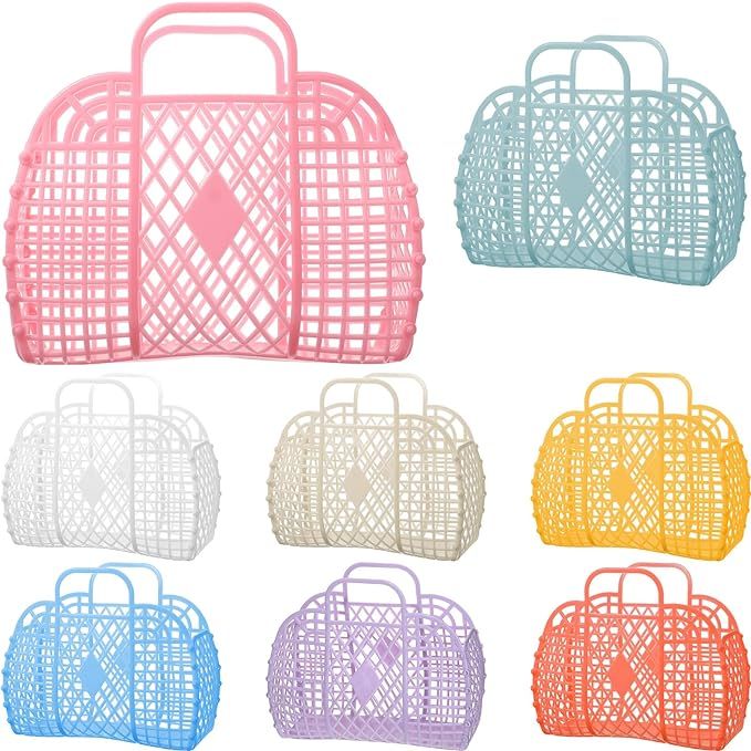 Tatuo 8 Pcs Jelly Purse Jelly Basket Beach Bags Reusable Handbags Plastic Eater Egg Basket for Wo... | Amazon (US)