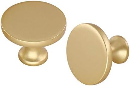 homdiy Gold Kitchen Cabinet Knobs Round Dresser Knobs - HD9189BB 10 Pack Solid Modern Brass Drawer K | Amazon (US)