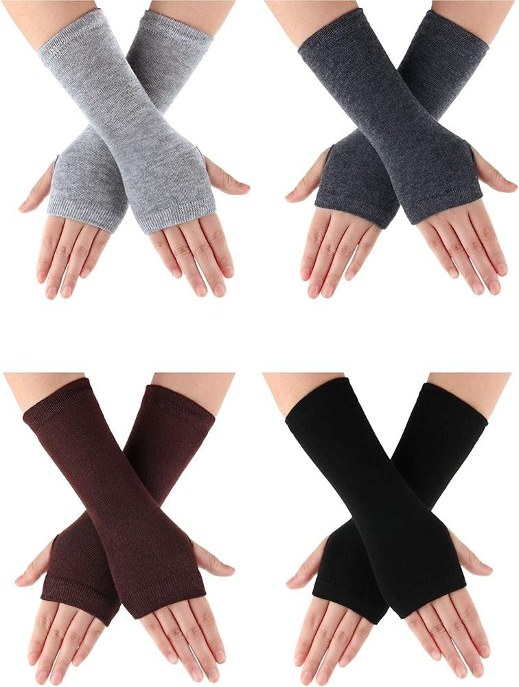 BBTO 4 Pairs Wrist Fingerless Gloves with Thumb Hole Women Warm Half Gloves Winter Mittens Therma... | Amazon (UK)