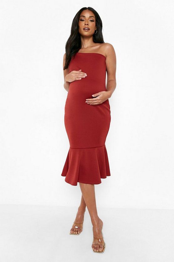 Maternity One Shoulder Peplum Hem Midi Dress | Boohoo.com (US & CA)