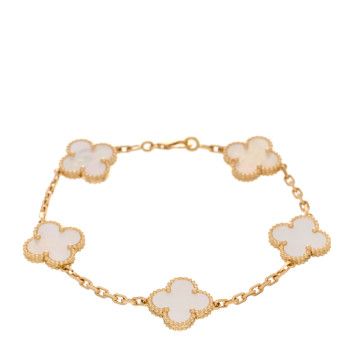 18K Yellow Gold Mother of Pearl 5 Motifs Vintage Alhambra Bracelet | FASHIONPHILE (US)