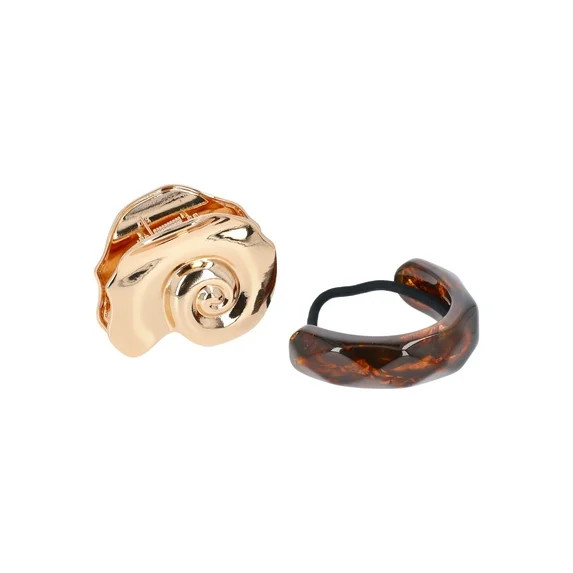 Time and Tru Women's Shell Claw Clip and Hair Cuff Set, 2-Piece | Walmart (US)
