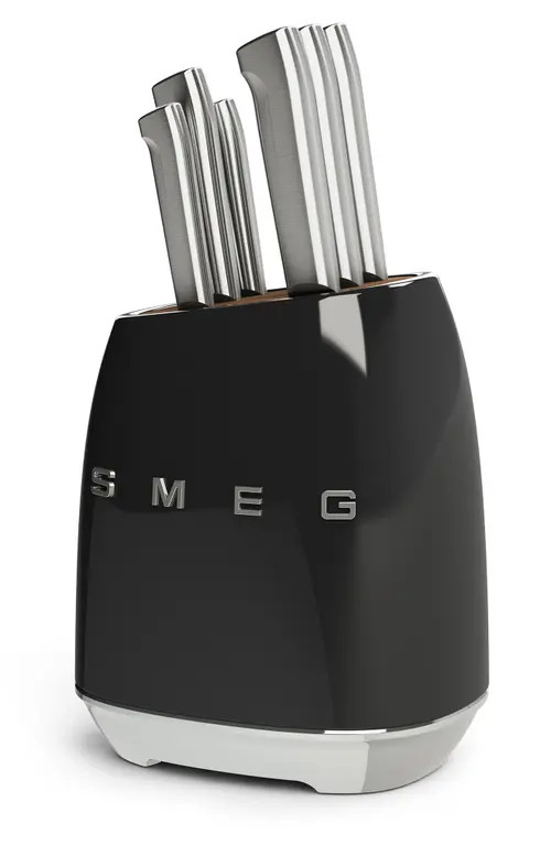 smeg Stainless Steel 6-Piece Knife Block Set in Black at Nordstrom | Nordstrom