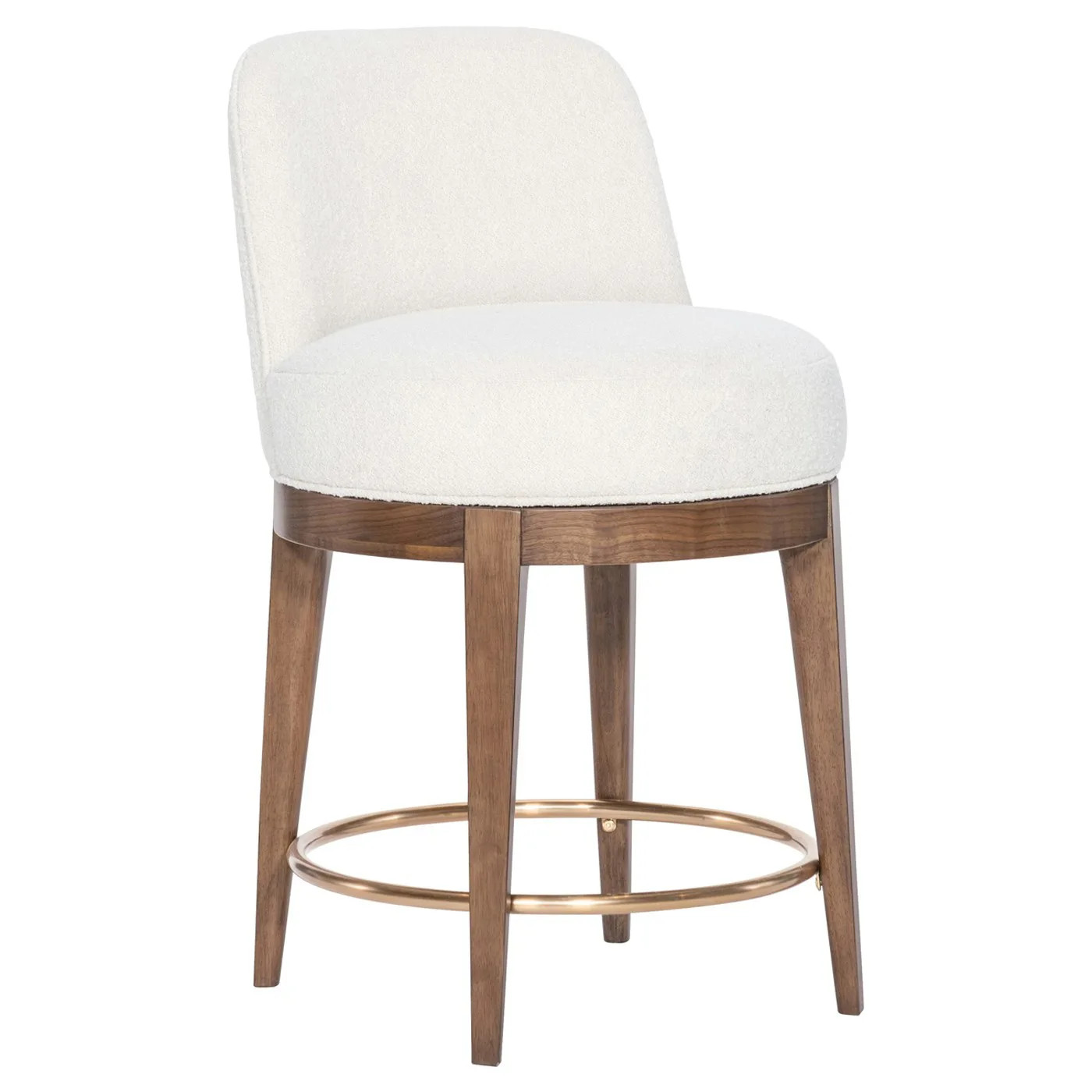 Aevora Modern Classic Cream Upholstered Walnut Wood Swivel Counter Stool | Kathy Kuo Home