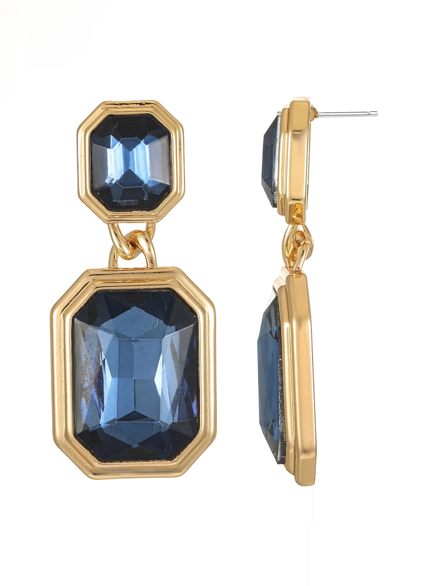 Time and Tru Goldtone Blue Gemstone Statement Earring, Female, 1 Pair | Walmart (US)
