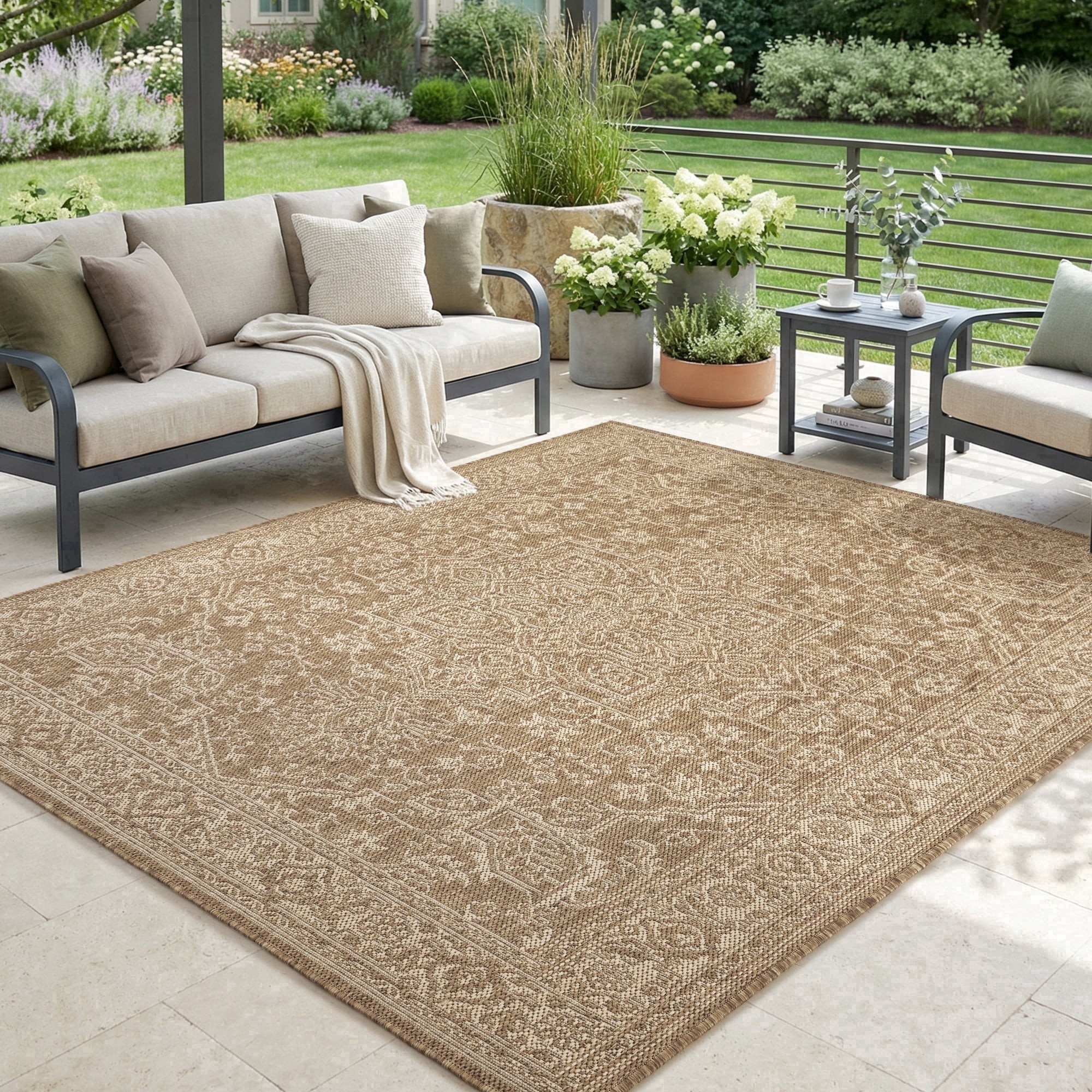 SIXHOME 5'x7' Outdoor Rug, Farmhouse Medallion Patio Rug, Indoor Outdoor Polypropylene Weave Text... | Walmart (US)
