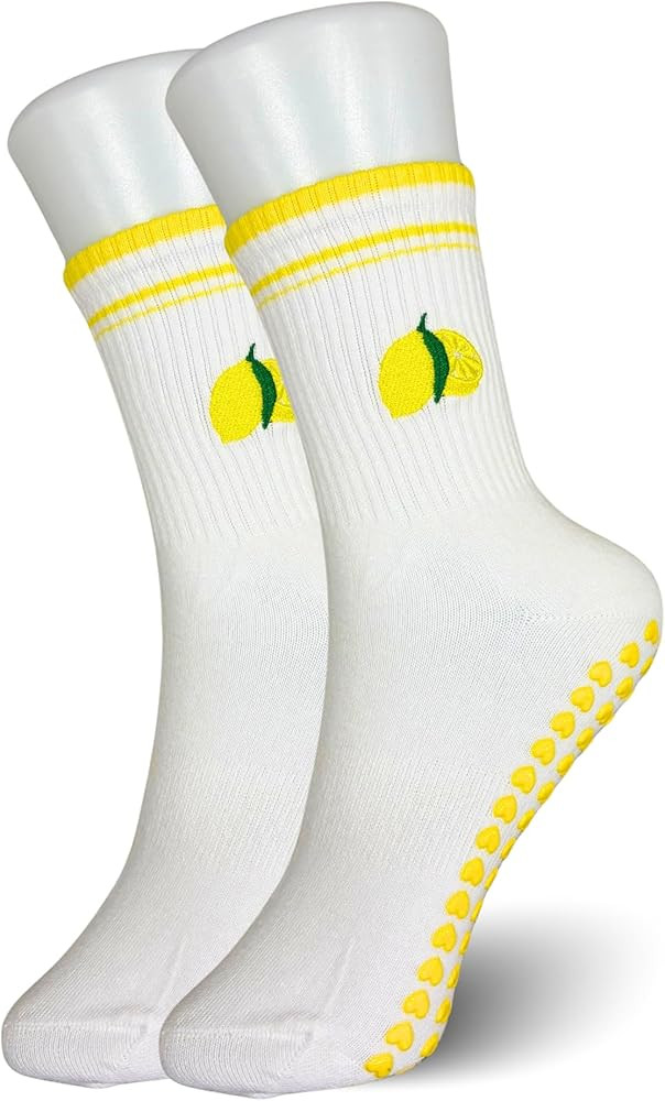 Grip Pilates Socks – “Lemon Pilates” Non-Slip Yoga Socks for Women – White & Yellow Lemon... | Amazon (CA)