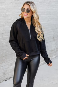 Making It Look Easy Black Ribbed Shoulder Quarter Zip Pullover DOORBUSTER | Pink Lily
