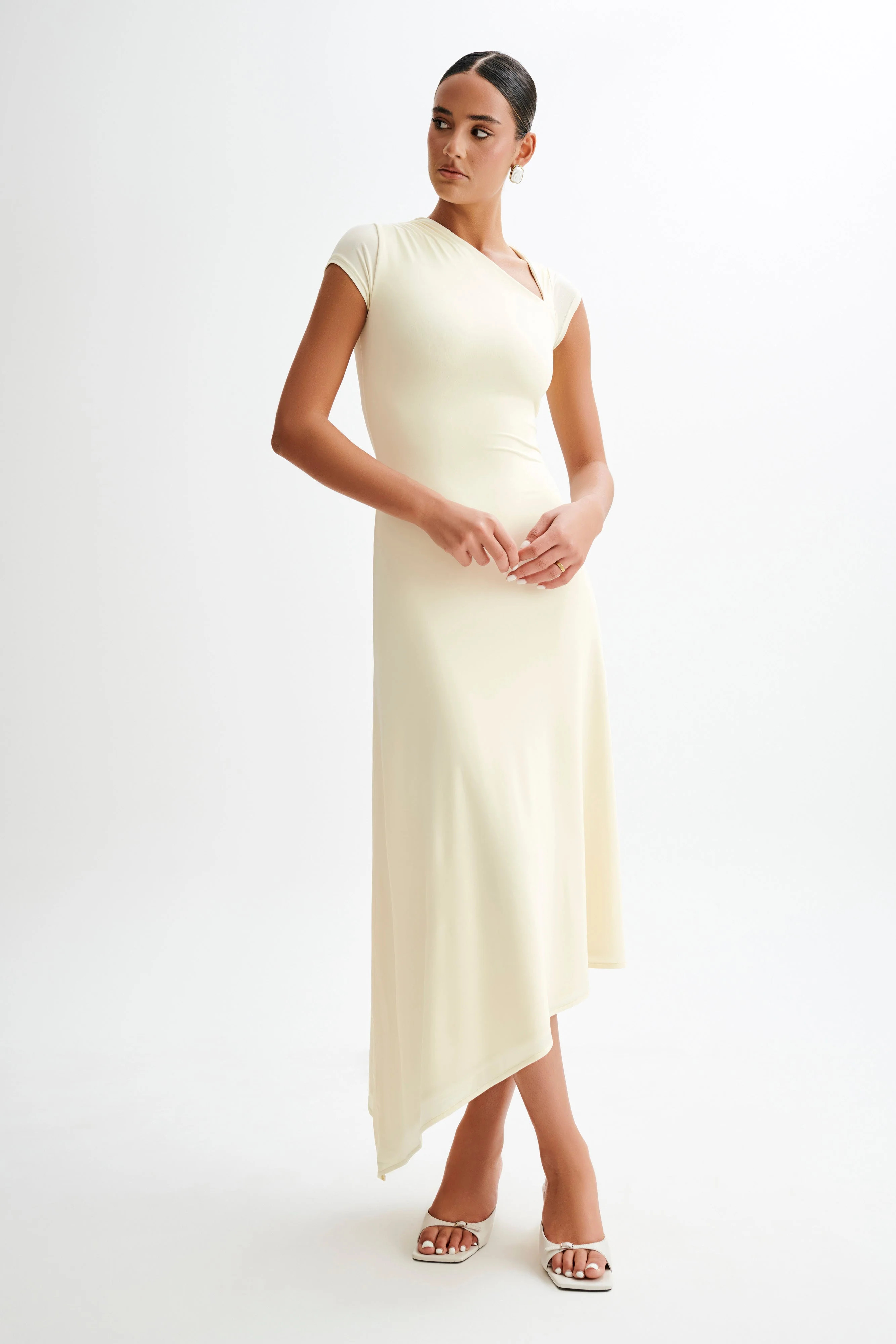 Ilaria Slinky Maxi Dress With Cut Out - Lemon Sherbet | MESHKI US