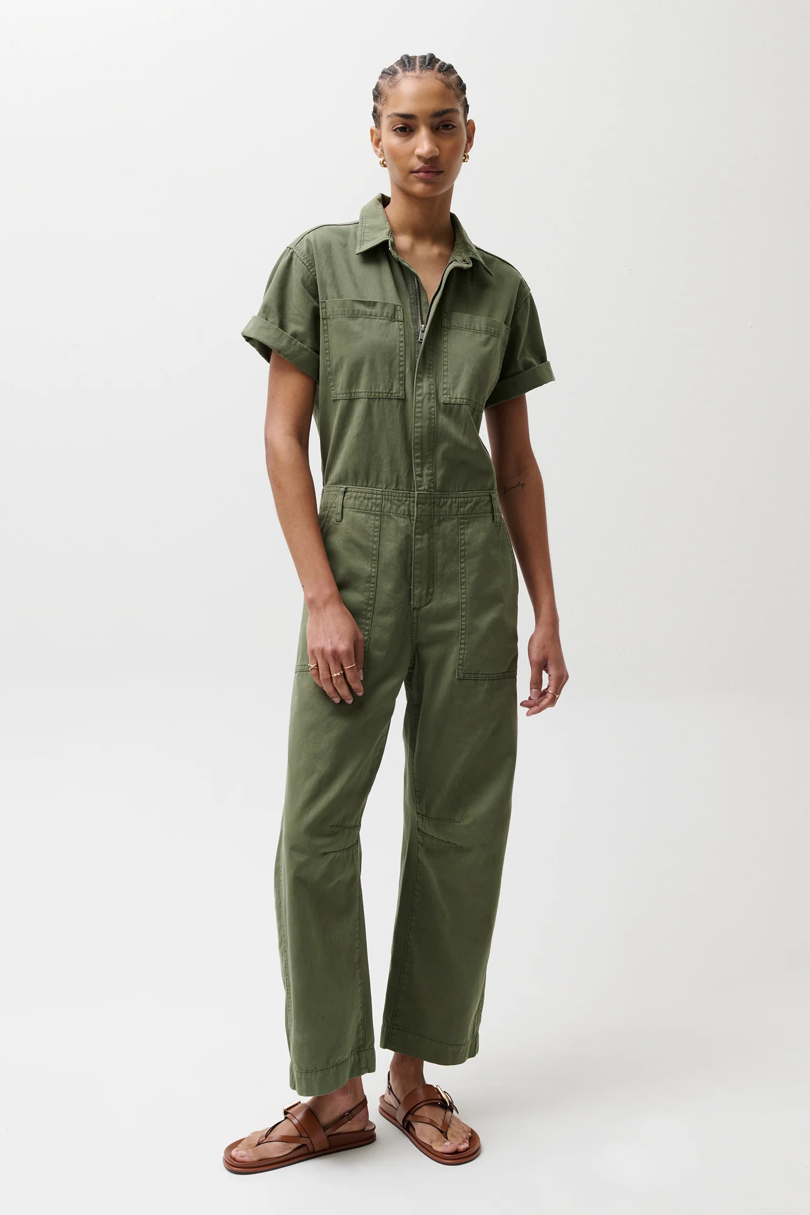 Cruz Short Sleeve Barrel Leg Jumpsuit – Meadow | Pistola Denim