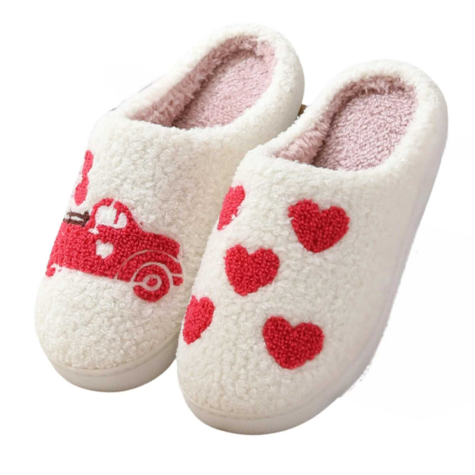 BERANMEY Cute Valentine's Day Slippers for Women Soft Plush Comfy Warm Slip-On Rose Heart Love Co... | Walmart (US)