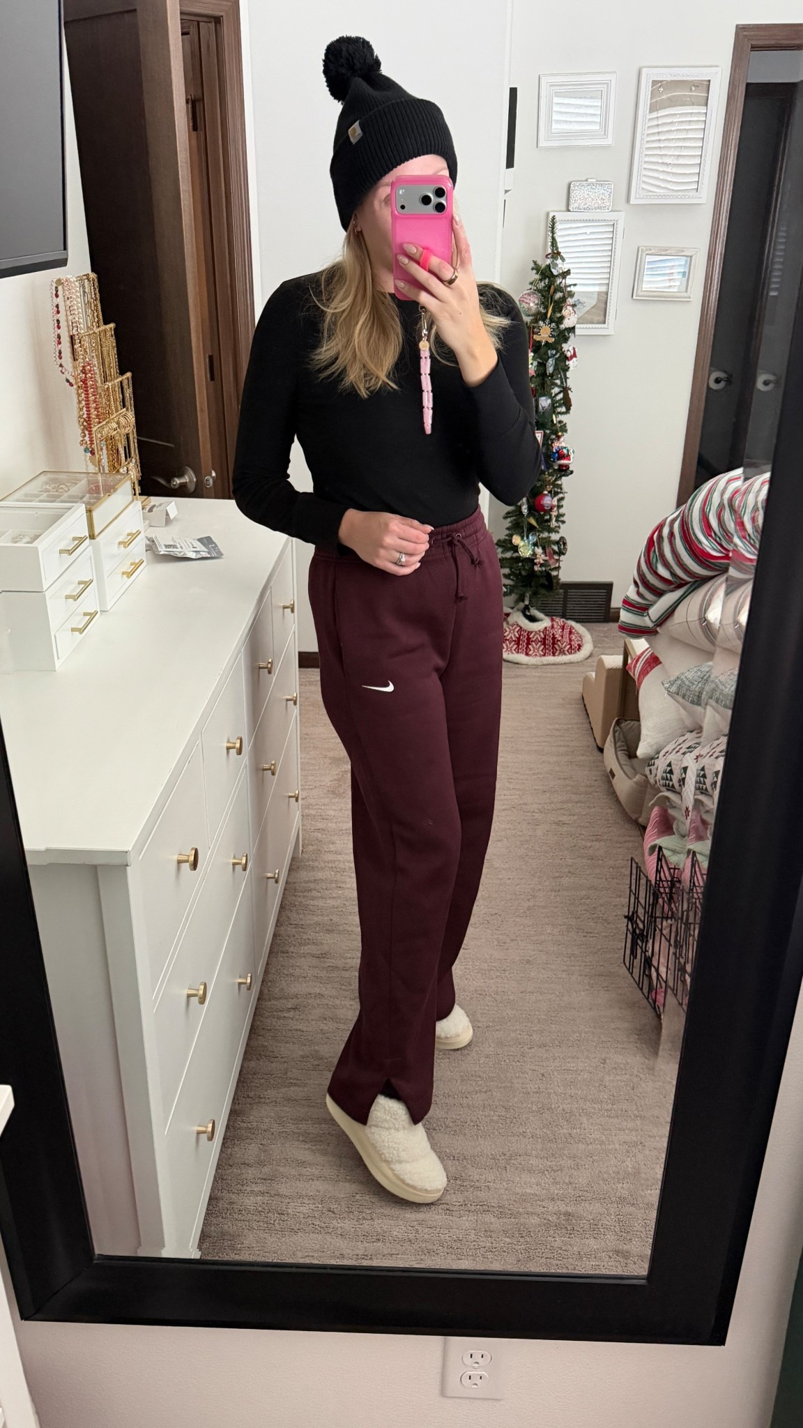 Cozy winter errand running outfit! 
Long sleeve: large, pants: medium, coat: medium, boots: 7.5