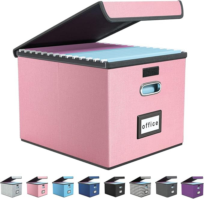 Collapsible File Storage Organizer Box with Lid, Huolewa Linen Document Storage, Universal Hangin... | Amazon (US)