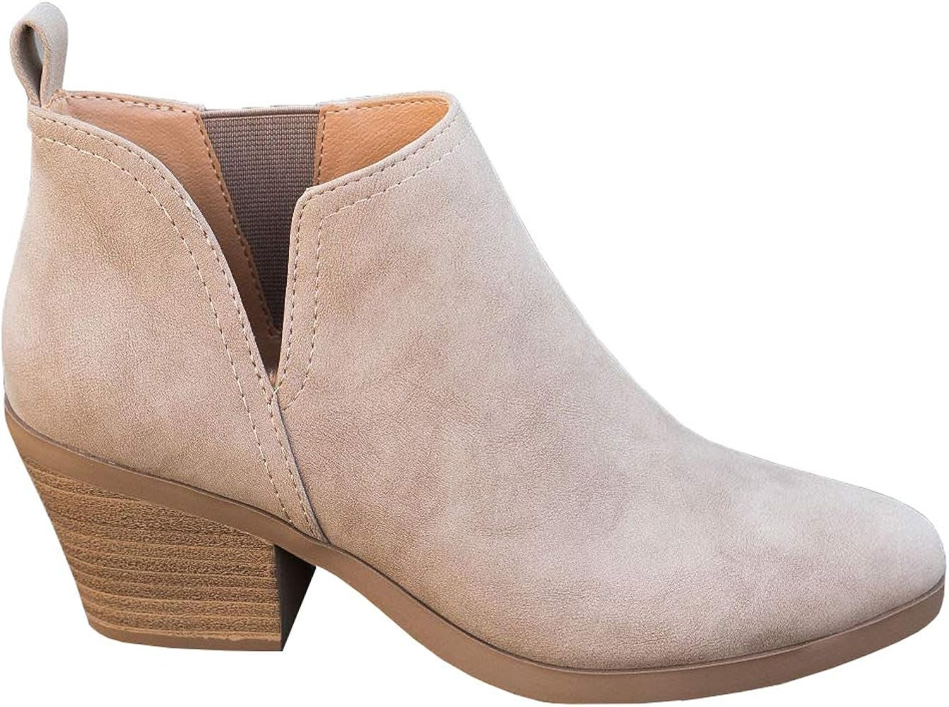 Coutgo Womens Cut Out Ankle Boots Chunky Stacked Heel Almond Toe Slip on Western Booties | Amazon (US)