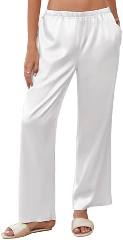 Ekouaer Womens Silk Satin Wide Leg Pajama Sleep Pants Casual Loose Soft Lounge Pants Elastic Wais... | Amazon (US)