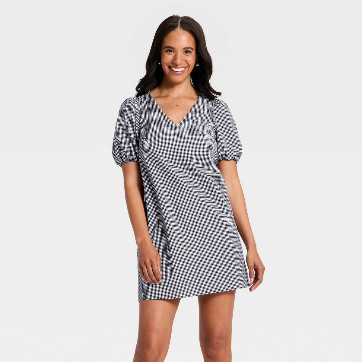 Women's Puff Sleeve Mini A-Line Dress - A New Day™ Gingham M | Target