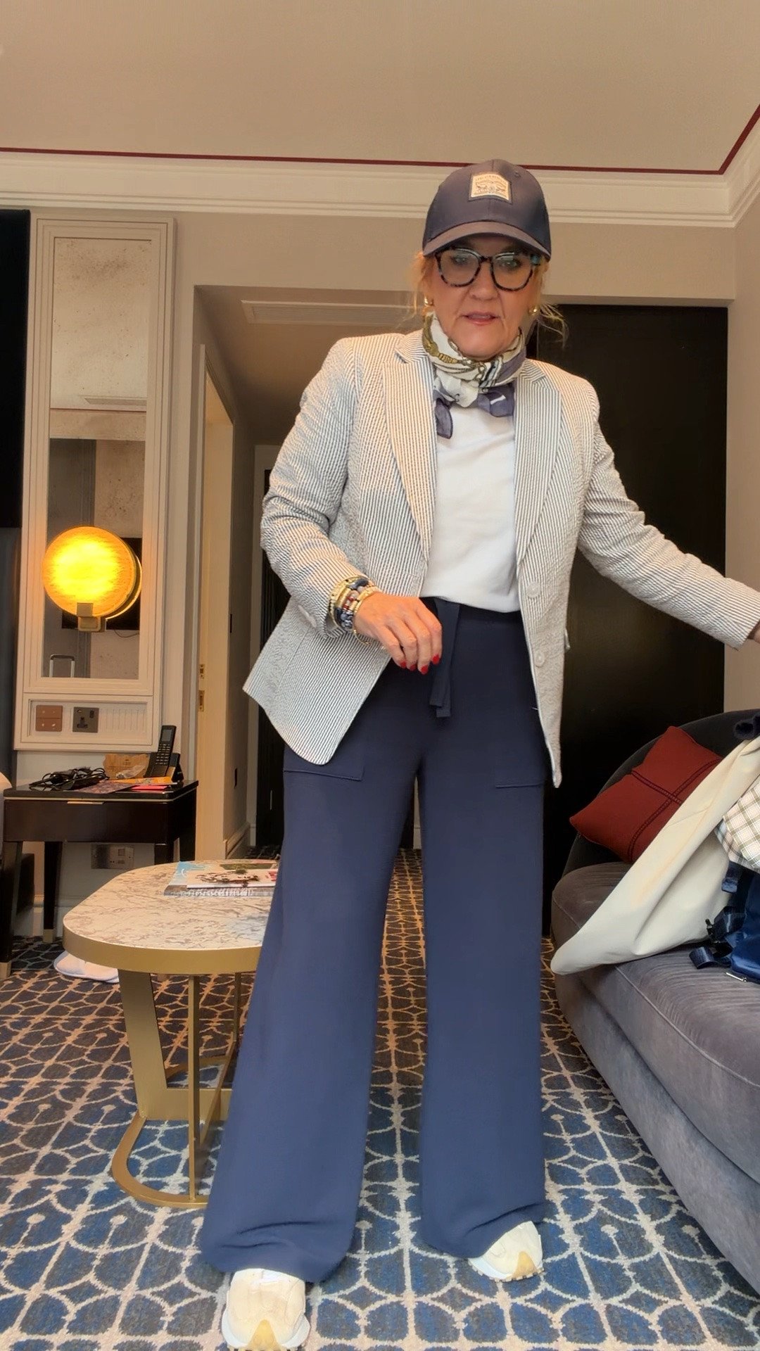 London travel look. We have a 5 hour train ride out to Cornwall to start our cycle tour 
Blazer size 10 petite 
Trench med petite
Spanx french rib pants med petite
20% off Allie & Bess with code NANETTE20

#LTKOver40 #LTKTravel #LTKootd