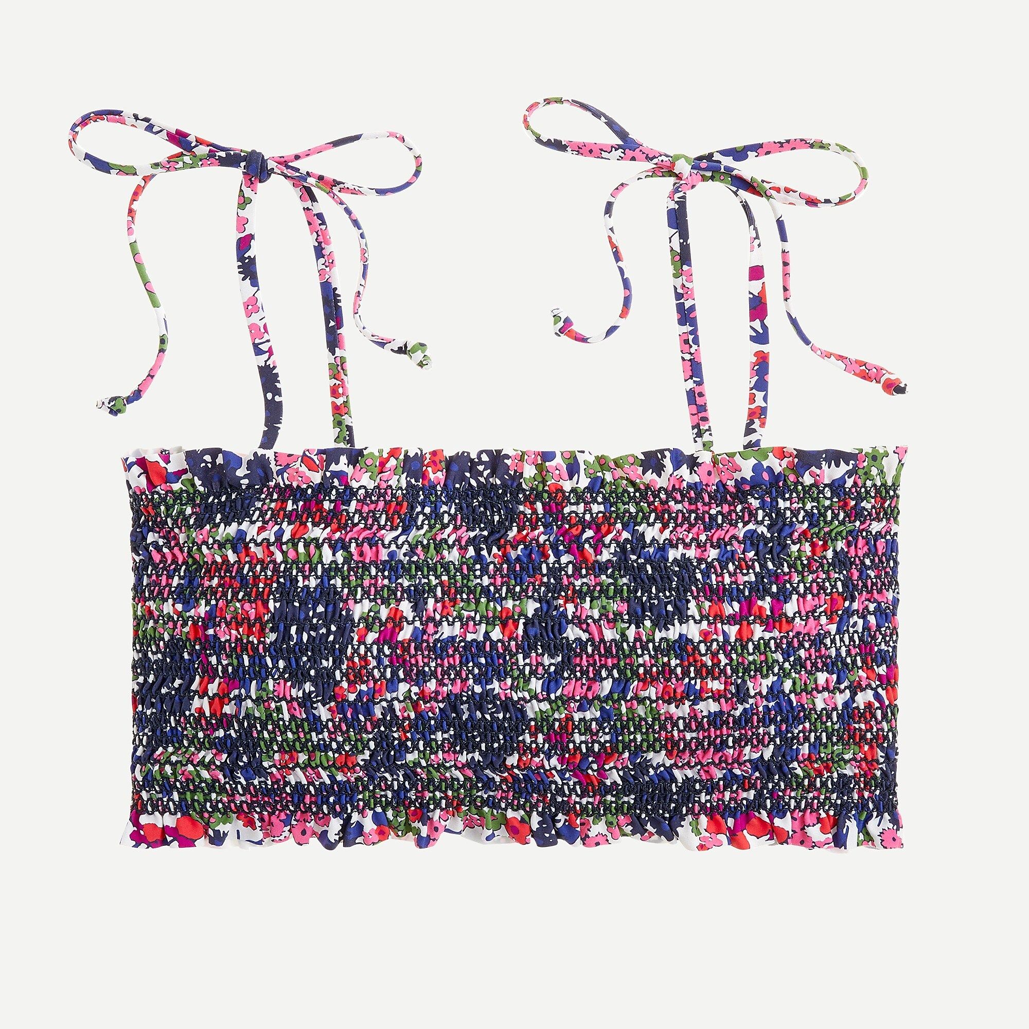 Smocked bandeau bikini top in watermark floral print | J.Crew US