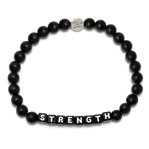 Little Words Project Strength Bracelet, The Original Word Bracelet, Made with Matte Black Jet Stones and Plated Brass Hardware, Handcrafted Design & Positive Message, Size M/L | Amazon (US)