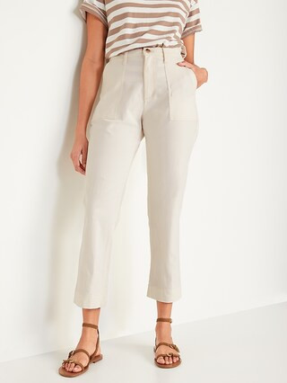 High-Waisted Straight Canvas Workwear Pants for Women | Old Navy (US)