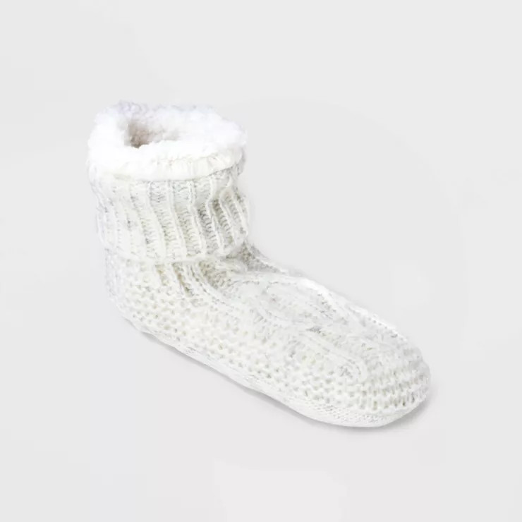 Women's Cable Knit Faux Shearling Lined Booties with Grippers - Stars Above™ | Target