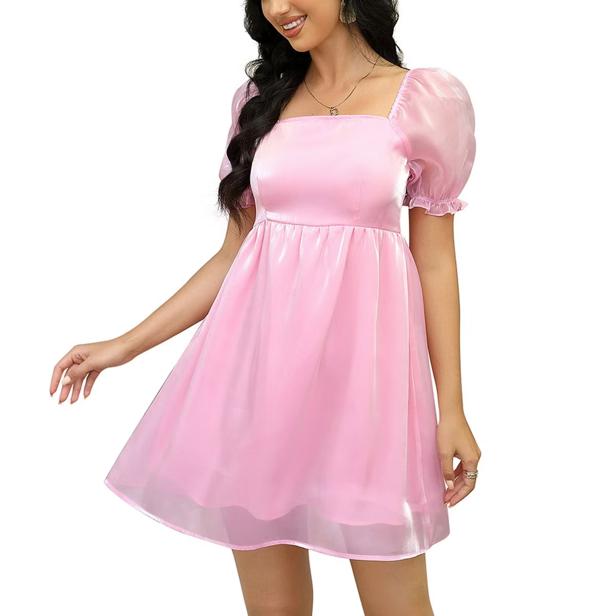 Clearlove Women's Puff Short Sleeve Mesh Dress Square Neck Summer A Line Dresses | Target