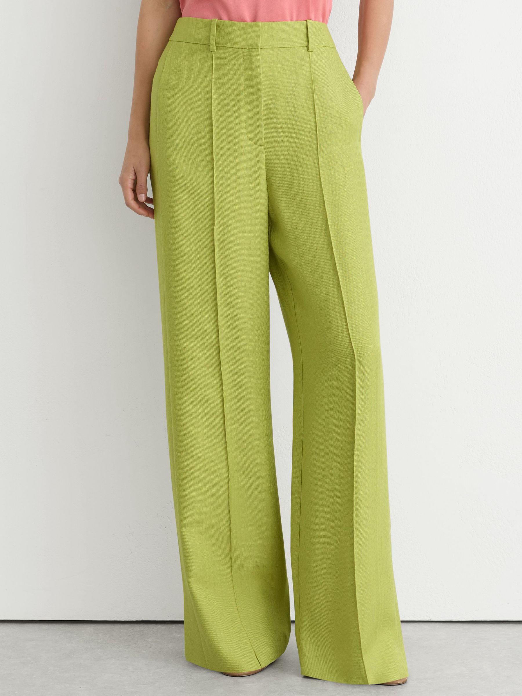 Textured-Weave Wide-Leg Suit Trousers in Green | Reiss UK