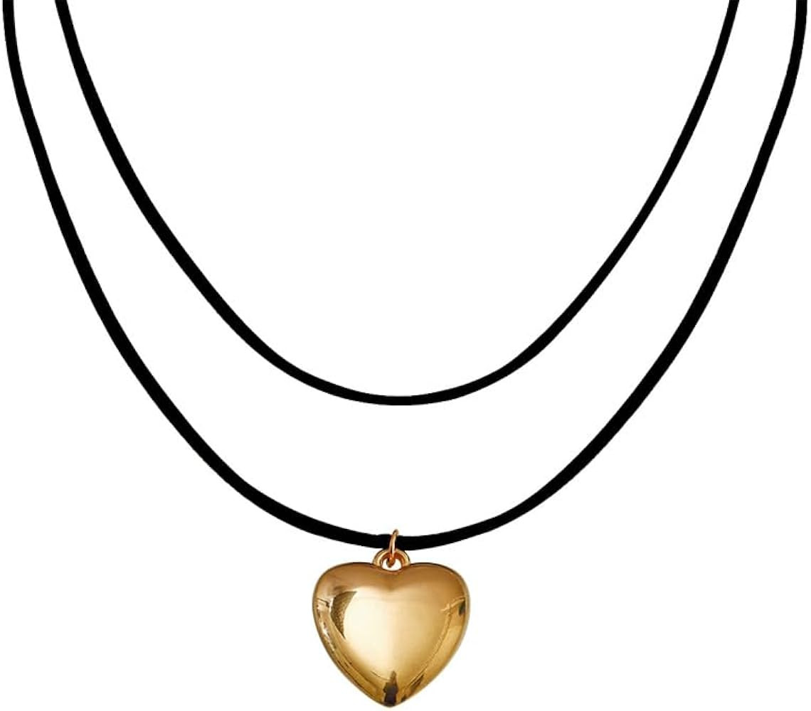 JczR.Y Chunky Heart Choker Necklace Y2K Layered Chunky Puffy Heart Choker Black Velvet Rope Love ... | Amazon (CA)